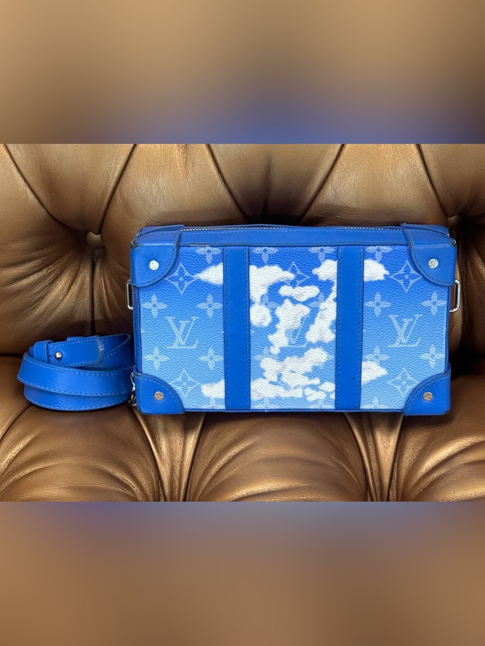 Louis Vuitton Virgil Abloh Blue Monogram Clouds Coated Canvas Soft Trunk Wallet